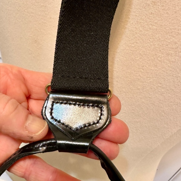 Vintage Suspenders Maroon Grosgrain Black Leather Ends Made in England Unworn - Picture 12 of 15